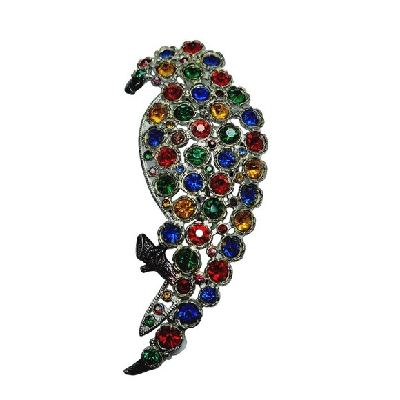 Antique Art Deco Pot Metal Glass Rhinestone Parrot Brooch (A893) - Picture 1 of 4